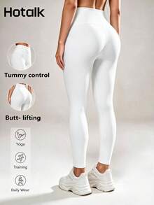 Hotalk Women's High Waist Leggings, Tummy Control & Butt Lifting, Soft & Silky Fabric, Suitable For Sports, Running And Daily Commute - White - View 2