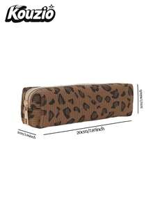 Corduroy Material, Nylon Zipper And Durable Polyester Lining Leopard Print Pencil Case. This Reusable Desktop Stationery Storage Box Is Ideal For Teens To Organize Office And Study Supplies. - Multicolor - View 14