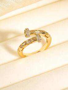1pc Fashion Elegant 18K Gold Plated Round Cubic Zirconia Open Adjustable Ring For Women, Suitable For Daily/Holiday Occasions - Open Ring - View 5
