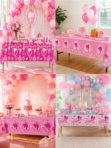 Splendor Blue Plaid Disposable Party Tablecloth, Cute Cartoon Silhouette Print Tablecloth, Birthday Table Decoration - Multicolor - View 4