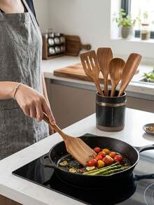3/5‑Piece Natural Wooden Kitchen Utensils Set, Non‑Stick Cookware Spatula & Rice Spoon, Easy To Clean Cooking Tool For Kitchen, Housewarming Halloween Easter Christmas Gift - Rust Brown - View 4