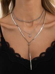 Hip Hop Metal Snake Bone Chain Tassel Necklace, Fashionable Luxury Pendant Layered Necklace - Necklace - View 9