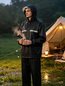 Raincoat And Rain Pants Set Full Body Rain Protection For Electric Motorcycle Riding Delivery Outdoor Hiking Commuting - Raincoat With Hood - View 9