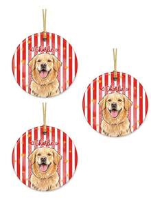 Personalized Pet Portrait Ceramic Ornament: Dog Cat Photo Striped Ornament, Cute Ornament Gift For Pet Owner, Pet Memorial Gift, Christmas Photo Ornament - White - View 12