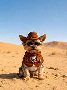 Conjunto de 2 piezas de bufanda y mini sombrero estilo retro occidental para gatos y perros, para mascotas pequeñas a medianas, accesorios para fotos y salidas - Multicolor - Ver 3