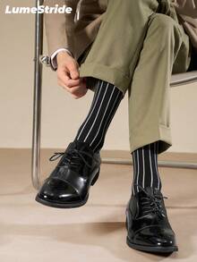 Men Crew Socks – Fashion Business Dress Socks, Comfortable Soft, Absorb Sweat Breathe Freely Polyester Casual Socks For Men, Classic All-Match Style - Black - View 5