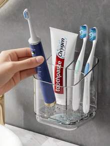 1pc Wall-Mounted Toothbrush Holder, Space-Saving Sink Countertop Storage, Detachable Toothbrush Rack, Independent Plastic Bathroom Storage Organizer, For Toothbrush And Toothpaste, Multi-Compartment Design, Wall-Mounted Toiletries Organizer - Multicolor - View 14