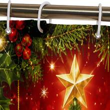 1pc/4pcs Christmas Red Christmas Tree Gift Multi-Function Bathroom Decor Shower Curtain Set, Free 12 Hooks, Premium Holiday Atmosphere, Bathroom Mat, U-Shaped Floor Mat And Round Toilet Lid Cover, Suitable For All Christmas Scenes Decoration - Christmas Tree - View 9