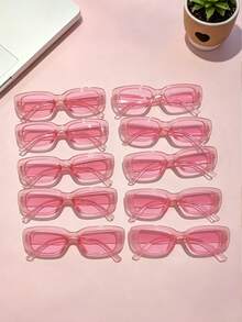 1/10Pcs Pink Y2K Small Rectangle Glasses Set Retro Thick Frame Party Photo Props Decorative Eyewear For Women - Multicolor - View 3