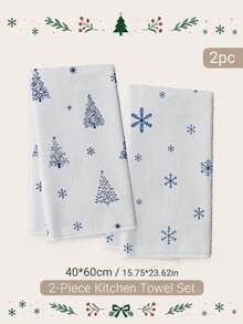 2PCS Christmas Simple Blue Snowflake Kitchen Towels, Rectangular Soft Microfiber Polyester Material, Dishcloth, Scouring Pad, Hand Towel, Cooking Baking Tea Towel, Christmas Kitchen Decor, Housewarming Gift, Birthday Gift, Bathroom Cleaning Cloth, Decorative Towel - Blue and White - View 9