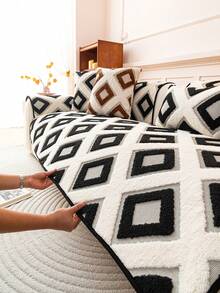 SANMOSPIN 1PC Solid Color Plush Sofa Cover - Modern Non-Slip Warm Sofa Protector, Soft Cotton Plush Material Sofa Cushion, Suitable For 1-4 Seater Sofa - Machine Washable Polyester Home Decor - Black - View 3
