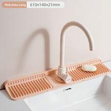 1pc Universal Size Silicone Faucet Drip Tray With Fastening Button, 6° Sloped Drainage Anti-Splash, Minimalist Practical Style, Gray/Green/Pink/Black Multi-Color Options, Long Strip With Opening, Kitchen Sink Bathroom Countertop Soap Sponge Storage Drying Mat - Multicolor - View 18