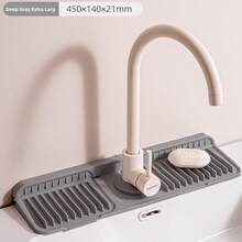 1pc Universal Size Silicone Faucet Drip Tray With Fastening Button, 6° Sloped Drainage Anti-Splash, Minimalist Practical Style, Gray/Green/Pink/Black Multi-Color Options, Long Strip With Opening, Kitchen Sink Bathroom Countertop Soap Sponge Storage Drying Mat - Multicolor - View 23