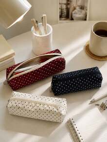 Korean & Japanese Style Polka Dot Pencil Case, Cute Fabric Zipper Pencil Pouch, Portable Lightweight Stationery Storage Bag, Suitable For Students And Office Use - Multiple Styles - View 2