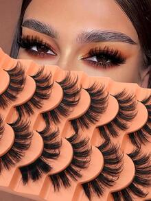 New 7 Pairs/Set 3D Mink Faux Eyelashes, Russian DD Curl, Handmade, Natural Fluffy And Dense, Full Strip False Eyelashes - Orange - View 2
