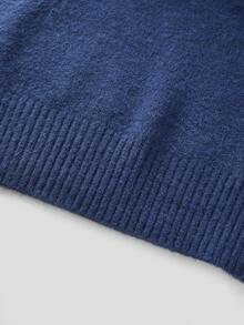 Navy Blue Off-Shoulder Sweater Women Autumn/Winter Korean Style Slim Fit Flattering Knit Top Solid Color - Royal Blue - View 6