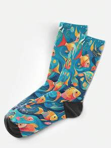 Cool 360° Printed Men's Socks - Streetwear Socks,Tropical Fish Field Guide,Underwater Fish,Colorful,Funny Socks, Fit Daily, Holiday & Party Occasions - Multicolor - View 7