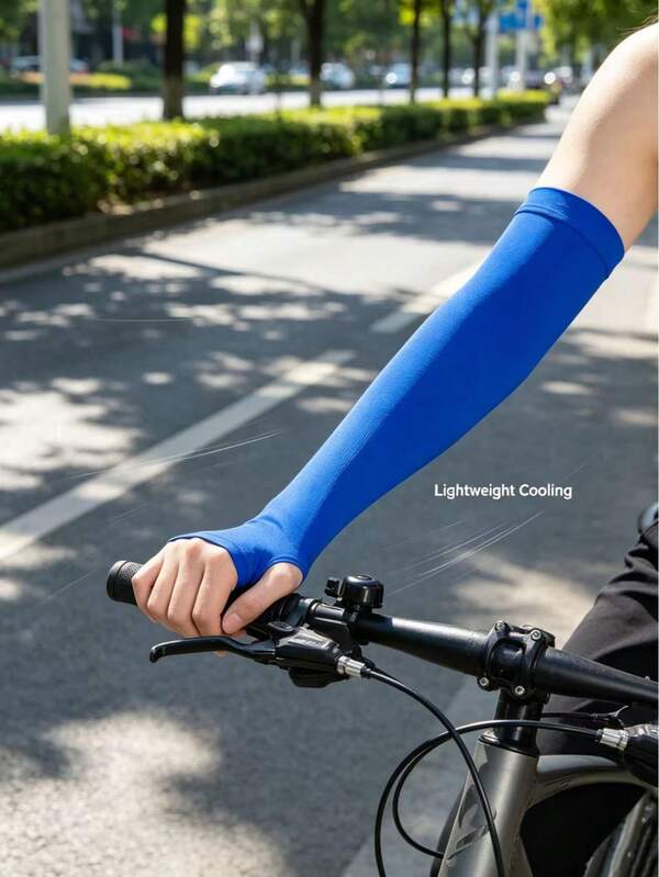 1/2/3 Double Blue Thumb Cooling Arm Guard Set, UPF 50+ Sunscreen Silk Arm Guard, With Thumb Holes Design, Breathable And Elastic, Suitable For Men's Cycling, Outdoor Sports, Running, Fishing.