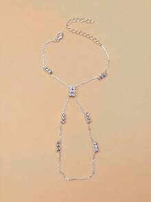 1pc Rhinestone Linked Finger & Hand Chain, Unique Design Minimalist Elegant Hand Accessory, Suitable For Banquet & Party Wear - Geometry - View 7