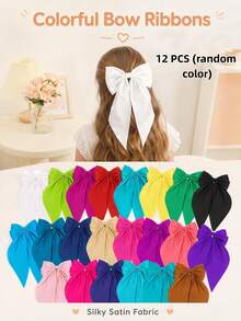 1/12/15Pcs Random Vintage French Ribbon Bow Hair Clips For Women, Sweet Daily Decorative Barrettes - Multicolor - View 11
