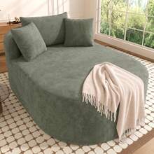 Compressed Oval Recliner In Corduroy, No Assembly Required, Good Spring Effect, 122 Cm Deep Seat, Minimalist Single Armchair In Solid Color, Pet-Friendly Armchair For Living Room - Gray-green - View 3