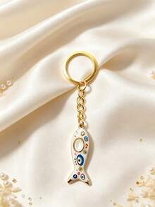 1/7pcs Vintage Evil Eye Fish-Shaped Keychain, Cute Personalized Colorful Painted Fish-Shaped Keychain Enamel Pendant Bag Charm, Niche Creative Accessory, Gift Small Ornament Car Key Chain, Friend Bestie Couple Keychain Key Ring - Multicolor - View 3