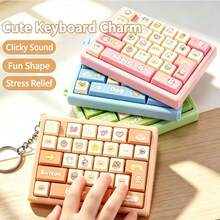 Mini Keyboard Keychain Fidget Toy, Cute Animal Keyboard Bag Charm, Portable Clickable Stress Relief Pendant, Crisp Sound, Decompression Key Ring, Suitable For Backpacks And Keys, Random Color 1pc - Multicolor - View 2