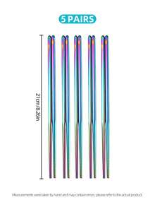 5/10 Pairs Reusable Metal Chopsticks Set, Stainless Steel Non‑Slip Chopsticks, 5 Colors, Dishwasher‑ For Asian Cuisine Home Kitchen Party Use - View 8