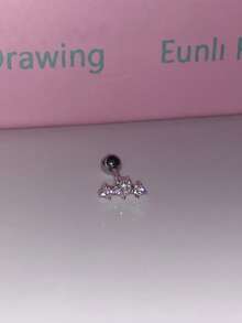 1pc Balletcore Bow Rhinestone Cartilage Ear Stud, Niche Silver Sweet Cool Earring For Women - Bow Earrings - View 3