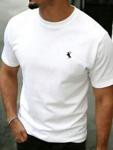 Father's Day Gift Casual Versatile Comfortable Minimalist Printed Round Neck Short Sleeve T-Shirt, Summer - White - View 3