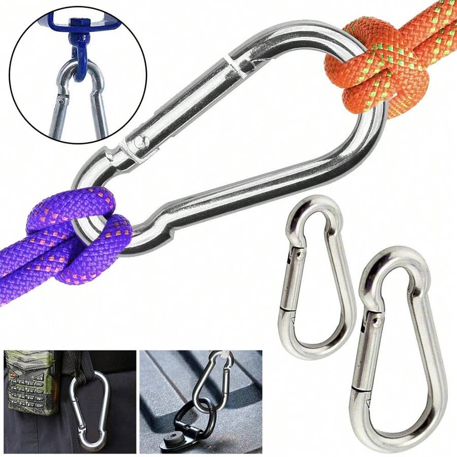 2pcs Carabiner Clip Stainless Steel Climbing Holder Hook Lock - Standard Spring Snap Hook - View 1