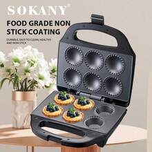 SOKANY 08133 蛋塔機/迷你派機，750W 雙面均勻加熱，一鍵簡單操作，6 個烘焙槽可一次烘烤 6 個，不沾易清洗，適用於家庭、派對、辦公室等場合 - 黑色 - 查看 1