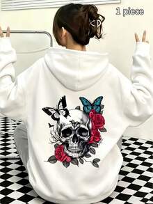 A Loose-Fit, Versatile, And Casual Hooded Sweatshirt For Spring, Autumn, And Winter - Featuring A UUnisex Suitable For Slightly Overweight Individuals - White - View 1
