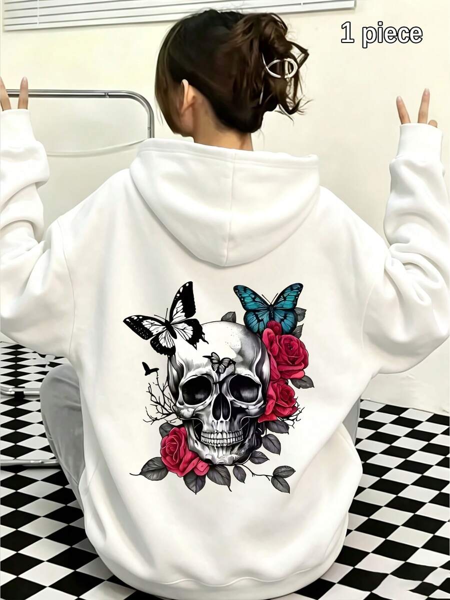 A Loose-Fit, Versatile, And Casual Hooded Sweatshirt For Spring, Autumn, And Winter - Featuring A UUnisex Suitable For Slightly Overweight Individuals - White - View 1