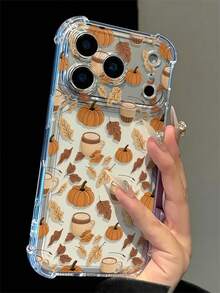 1pc Shockproof Anti-Drop Phone Case, Autumn Pumpkin Coffee Cup Maple Leaf Full Print Soft TPU Protective Phone Shell, Compatible With Apple 18/18Pro/18promax/17/17Pro/17promax/16/16Pro/16Promax/15/15Pro/15promax/14/13/12/11 - Multicolor - View 2