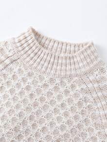 SEREN Sweater Pullover Lengan Panjang Rajut Waffle Musim Gugur/Dingin Wanita, Atasan Rajut Leher Setengah Tinggi, Gaya Bohemian Kasual - Aprikot - View 7