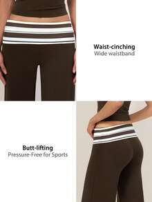TimeOff Women's One Piece Autumn/Winter Striped Fold Waist Wide Leg Long Pants - Brown - View 4