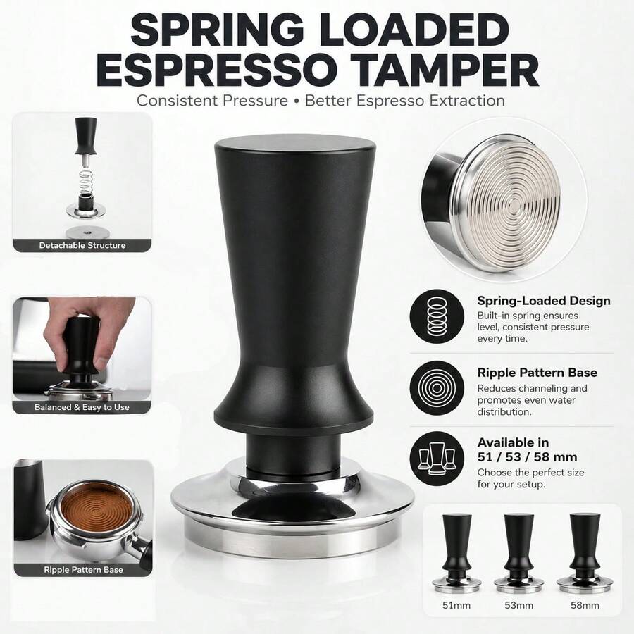 51/53/58mm Coffee Distributor And Tamper, Stainless Steel Coffee Tamper With Aluminum Alloy Handle, Professional Espresso Distribution Tool, Spring-Loaded Tamper, Barista Professional Equipment - Multicolor - View 1