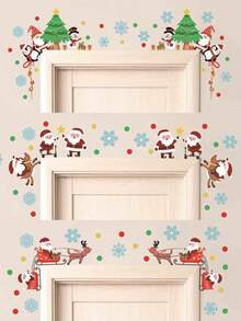 3pcs Christmas Wall Stickers - Santa Claus, Snowflake And Tree Design | Removable PVC Stickers, Suitable For Holiday Door Frames And Walls - Multicolor - View 2