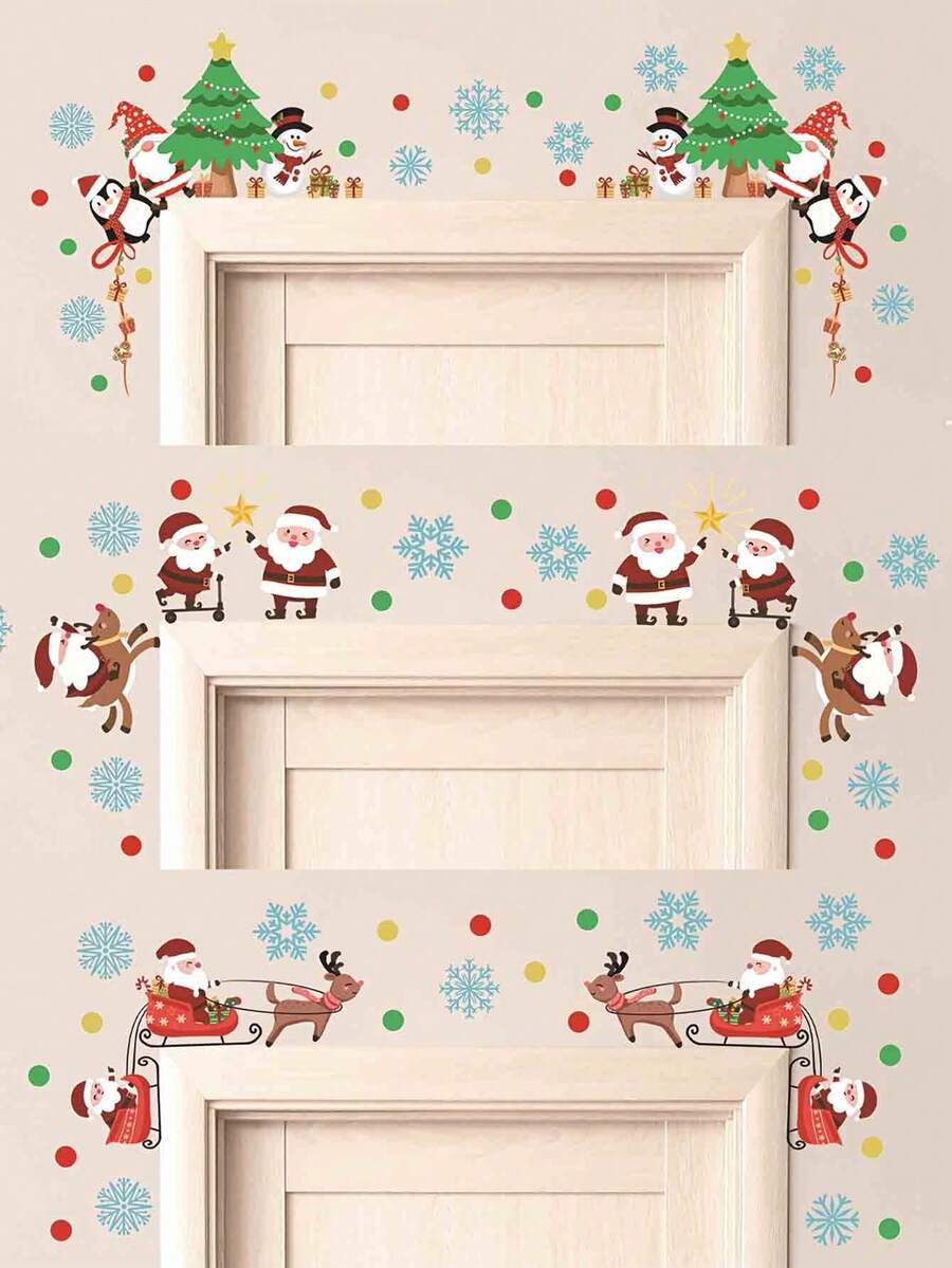 3pcs Christmas Wall Stickers - Santa Claus, Snowflake And Tree Design | Removable PVC Stickers, Suitable For Holiday Door Frames And Walls