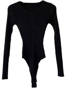 Women Sweater Bodysuits - Black - View 1