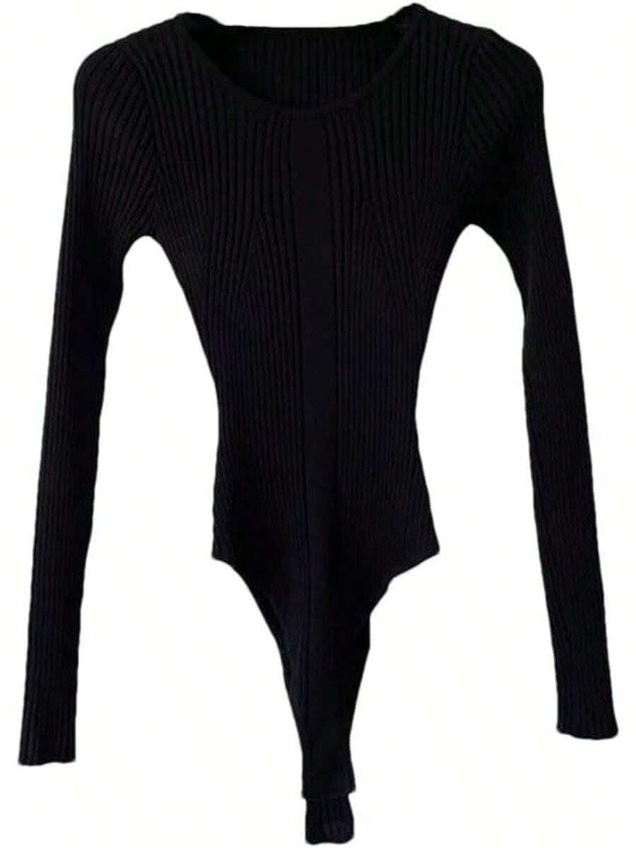 Women Sweater Bodysuits - Black - View 1