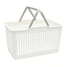 Plastic Laundry Basket With Double Handles And Ventilated Grid Design, Multipurpose Home Organizer, White And Grey, 50.5 X 33 X 29.5 Cm - White - View 8