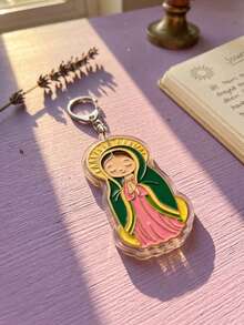 6pcs Cute Our Lady Of Guadalupe Acrylic Keychains, Cartoon Virgin Mary Religious Key Rings, Catholic Faith Hanging Decor Key Fobs, Suitable For Bags, Backpacks, Purses, Christian Spiritual Gifts For Women And Girls - Multicolor - View 6