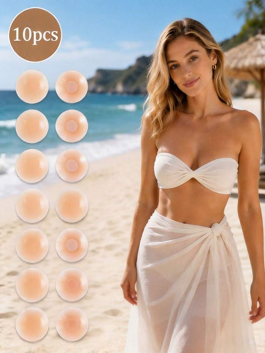 2/10/20pcs Silicone Adhesive Nipple Covers, Compact & Portable, Suitable For Travel, Beach, Dresses, Tank Tops And Bikinis - Multi-color - View 1