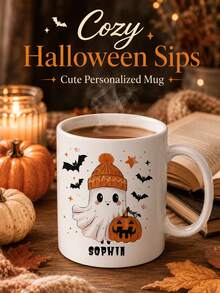 Personalized Halloween Mug, Spooky Gift, Customized Cute Ghost Halloween Mug, Spooky Ghost Mug Gift, Customized Halloween Mug - Multicolor - View 3