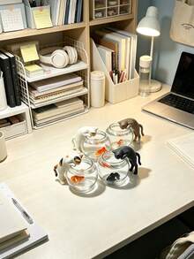 Cute Miniature Cat Catching Fish Figurine; Adorable Cat Catching Fish In Front Of An Aquarium - Perfect For Home/Car Dashboard Decoration. One Random Design. Suitable For Living Rooms, Bedrooms, Desks, Offices, And Other Home Decor. - A - View 3
