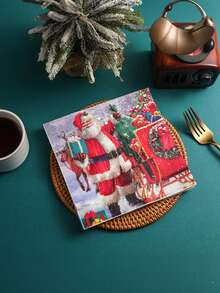 Disposable Christmas Paper Napkins Compatible For Holiday Parties, Western Food, Birthdays & Everyday Dining - Elegant Table Setting With Holiday Motifs - Paper Napkin - View 2