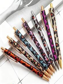 4pcs Random Leopard Print Ballpoint Pens, Retractable Design, Assorted Patterns, Minimalist Printed Pens, Suitable For Weddings, Parties, Daily Use, Gifts, Perfect Valentine's Day Gift For Friends And Family - Default - View 7