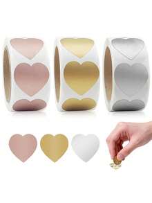 300 Pcs/Roll 1 Inch Self‑Adhesive Gold Heart Scratch‑Off Stickers, Perfect For DIY Scratch‑Off Prizes, Holiday Parties, Wedding Parties, Wedding Decorations, Event Labels & Celebration Tags - Multicolor - View 2